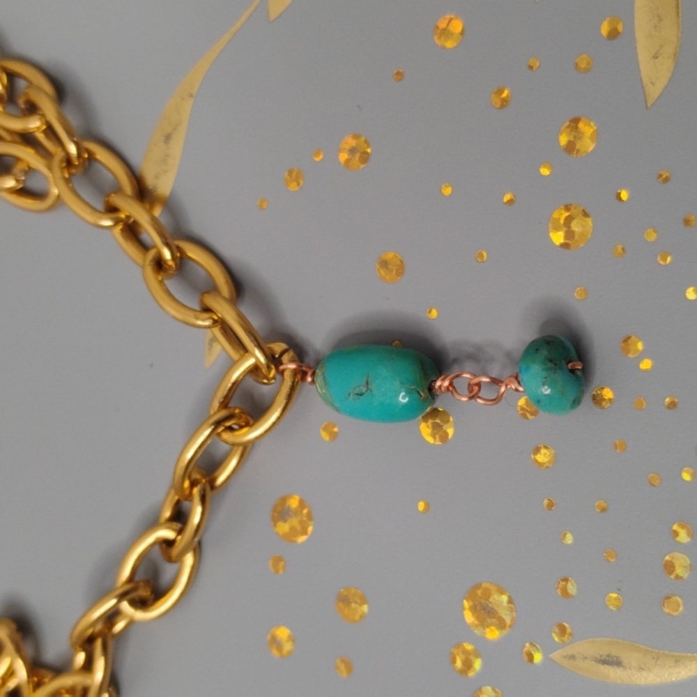 Genuine Kingman turquoise gold link chain necklace